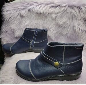 Clarks Collection Leather Ankle Boots Ashland Pine Women Sz 11 W Wide Width Blue